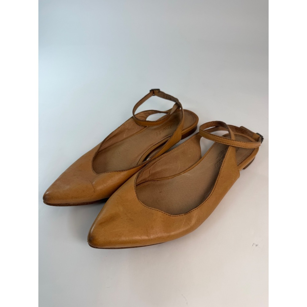 Madewell Tan Leather Pointed Toe Slingback Ankle Strap Flats English Saddle 6.5